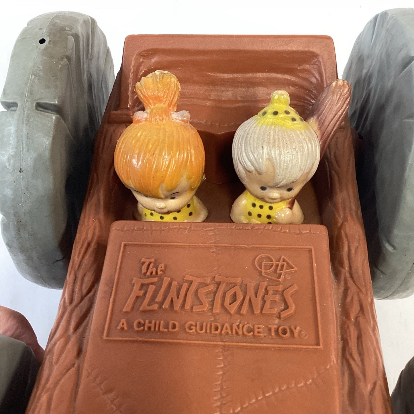 VINTAGE 1976 Flinstones Hanna Barbera Pull Flip Car Toy - Fred/Barney, Bam/Pebs
