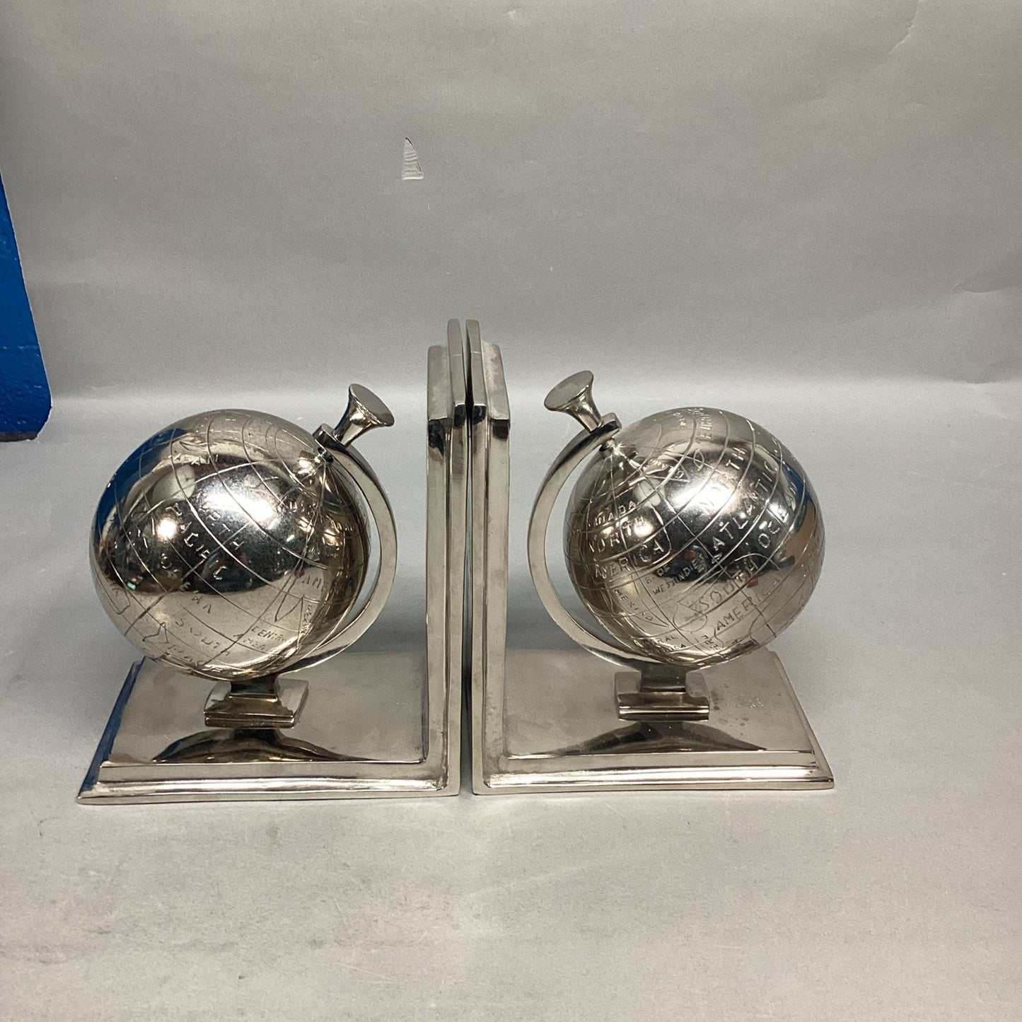 Aluminum Globe Bookends - Nickel Plated - Globes Spin
