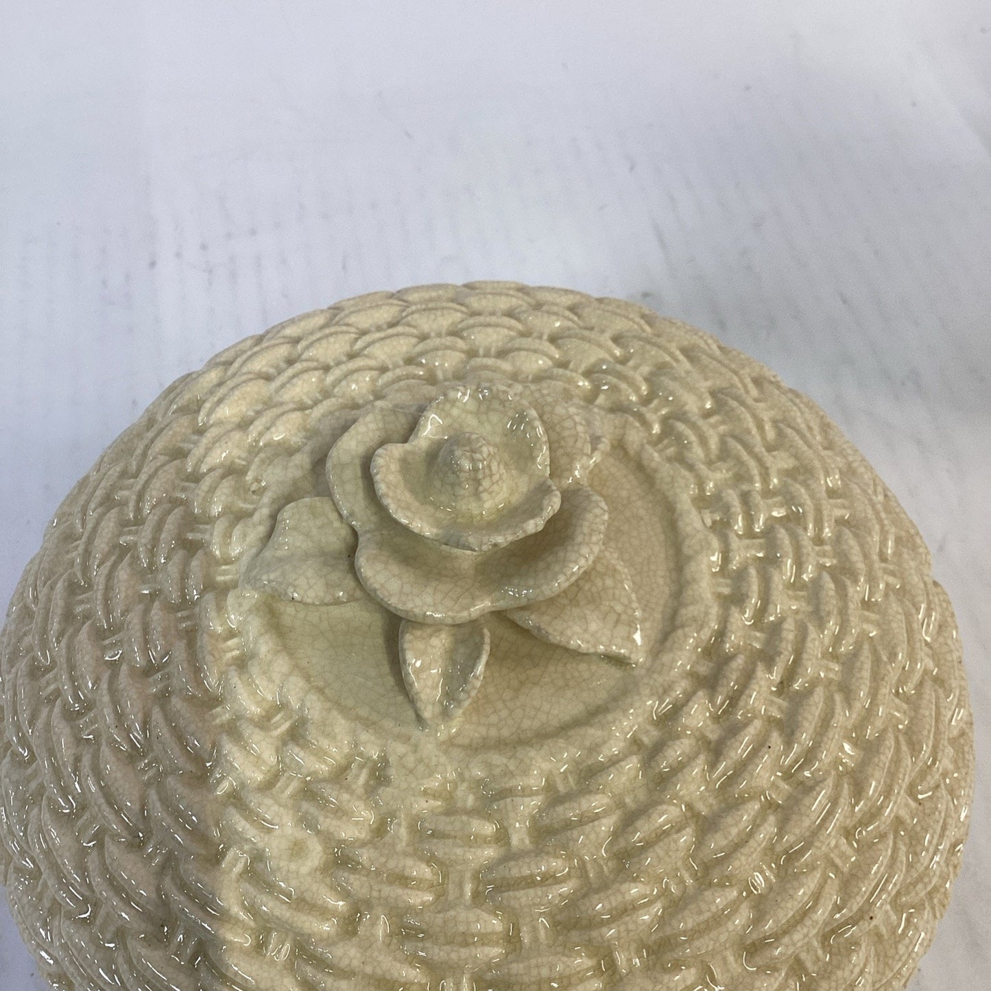 Vintage Ceramic Basket Weave Covered Serving Dish & Vases Set