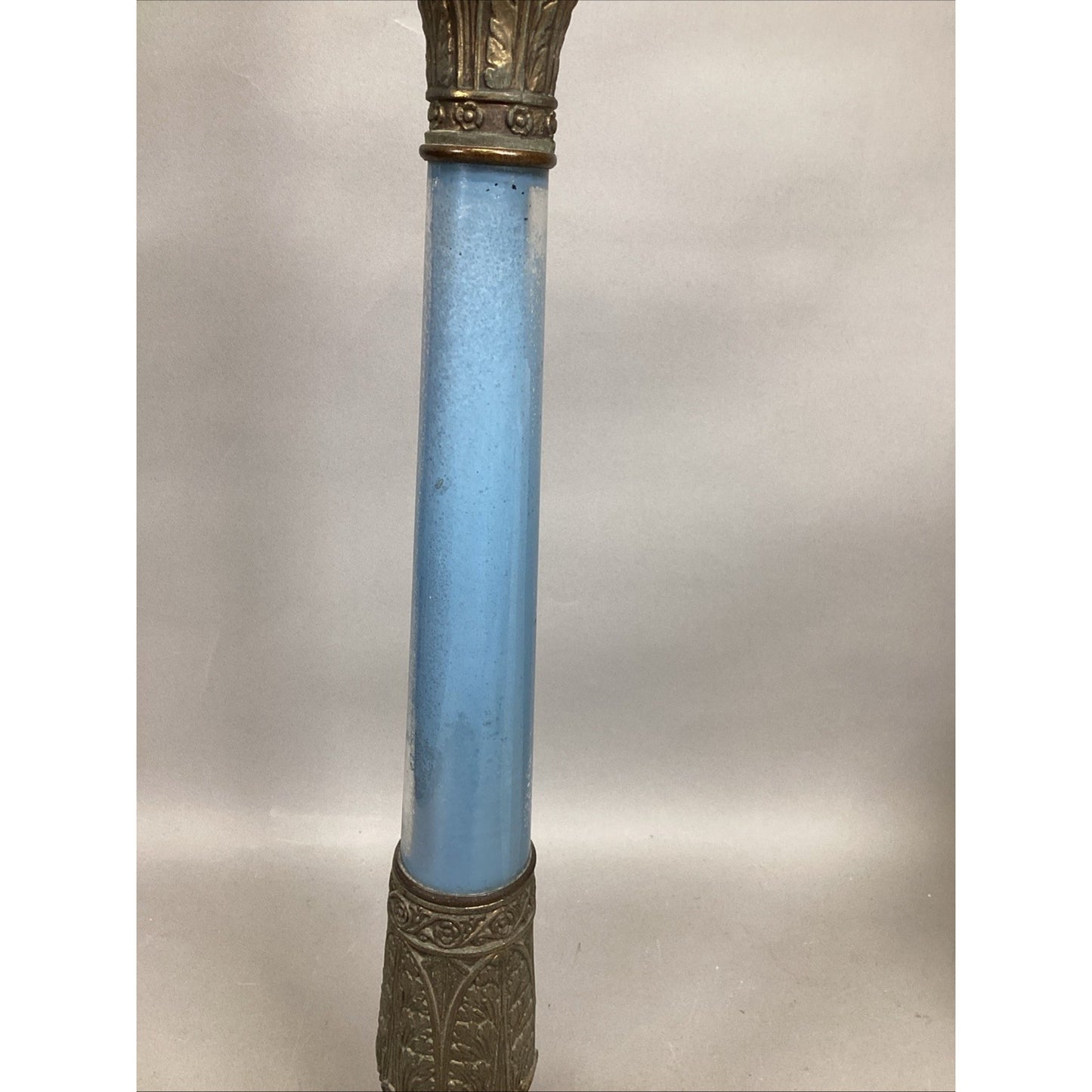 Vintage Mid Century Blue Glass & Bronze Table Lamp - 30”H