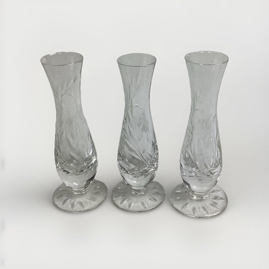 Set Of 3 Stuart Cut Glass Vases - 5.5”H