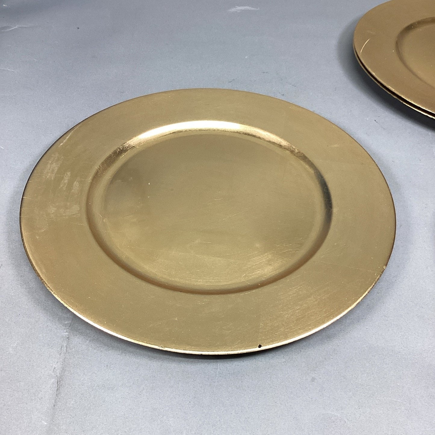 Set Of 9 Gold Gilt Chargers - 14”D