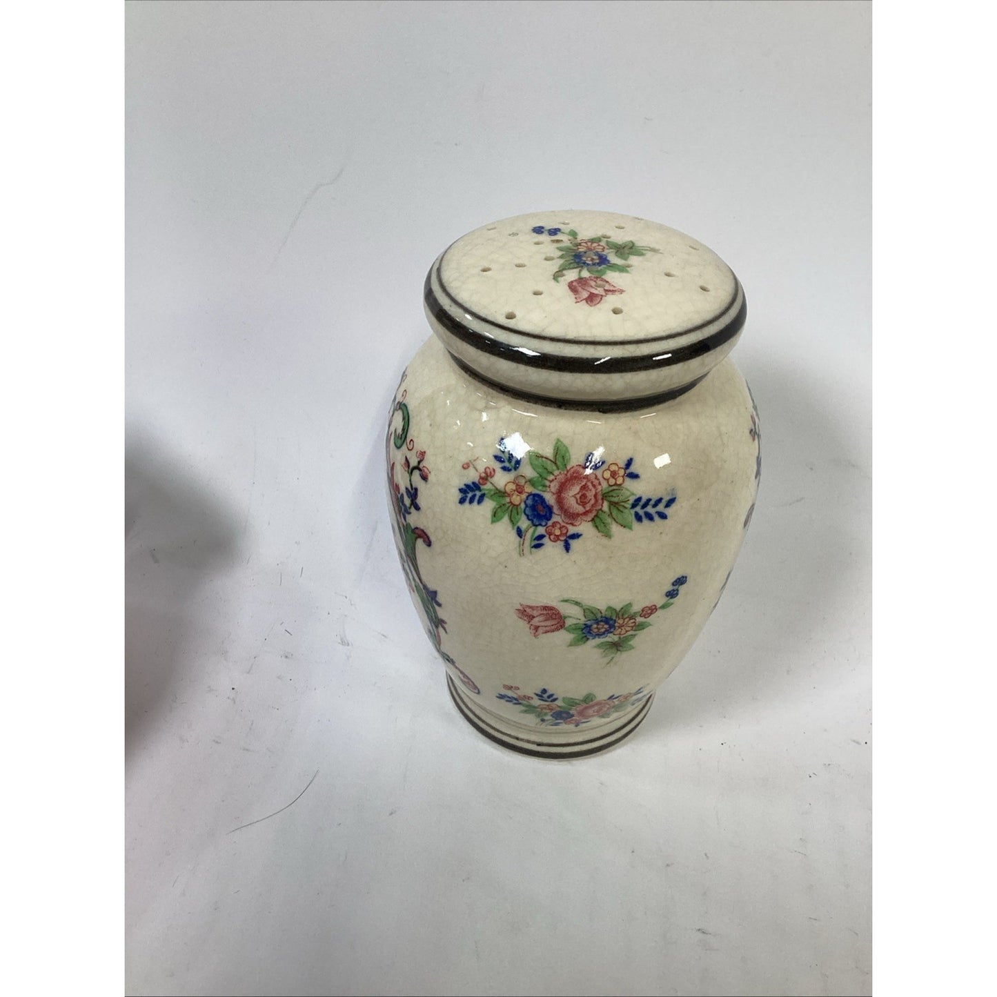 Vintage Hand Painted Porcelain Spice Shaker w/ Floral Pattern Japan - 5”H