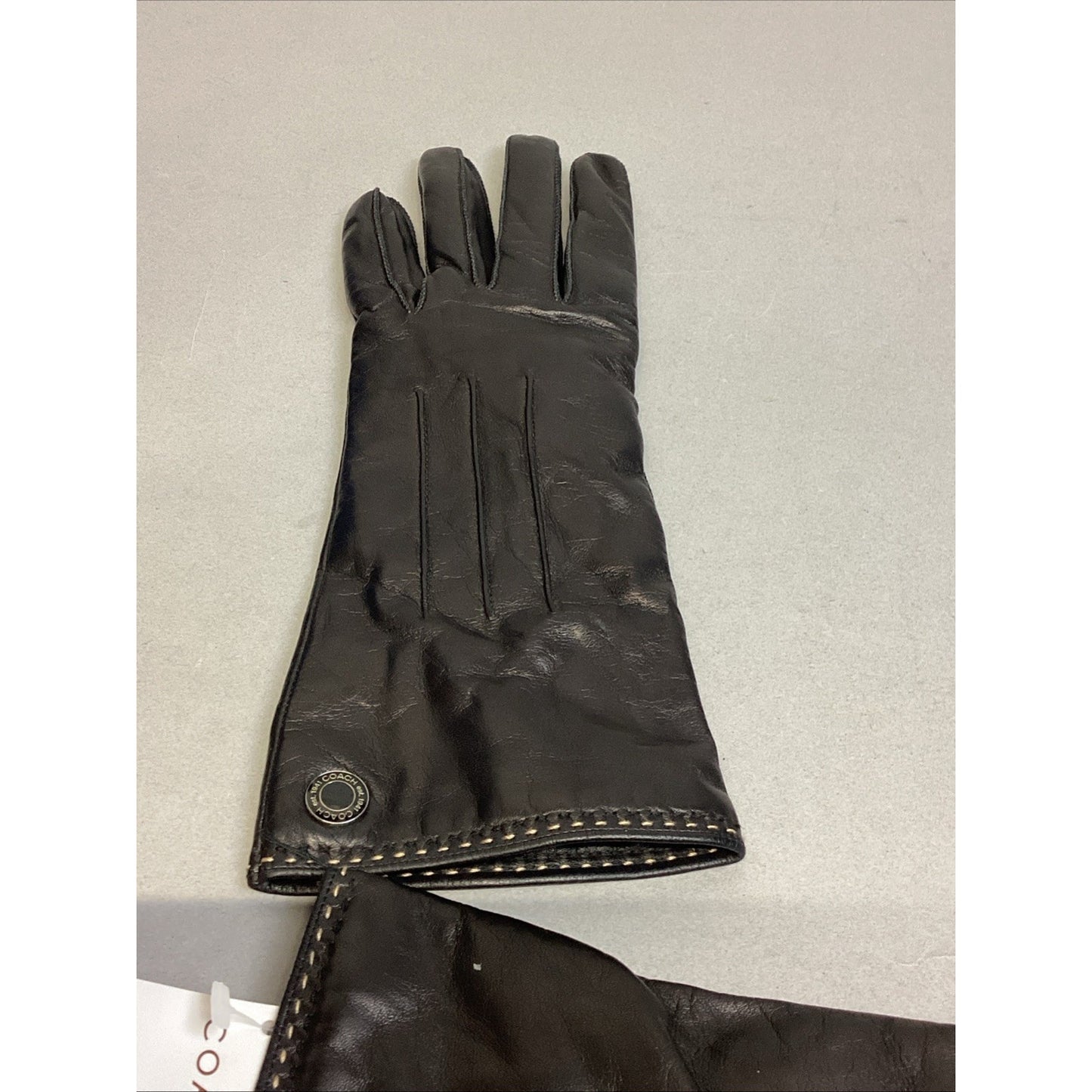 Coach 100% Black Leather Lined Gloves 100% Cashmere Lining- 7 1/2 - NWT - #80037