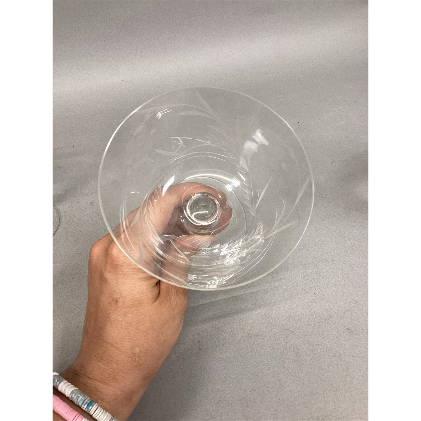 Set Of 4 Floral Etched Glass Champagne Glasses