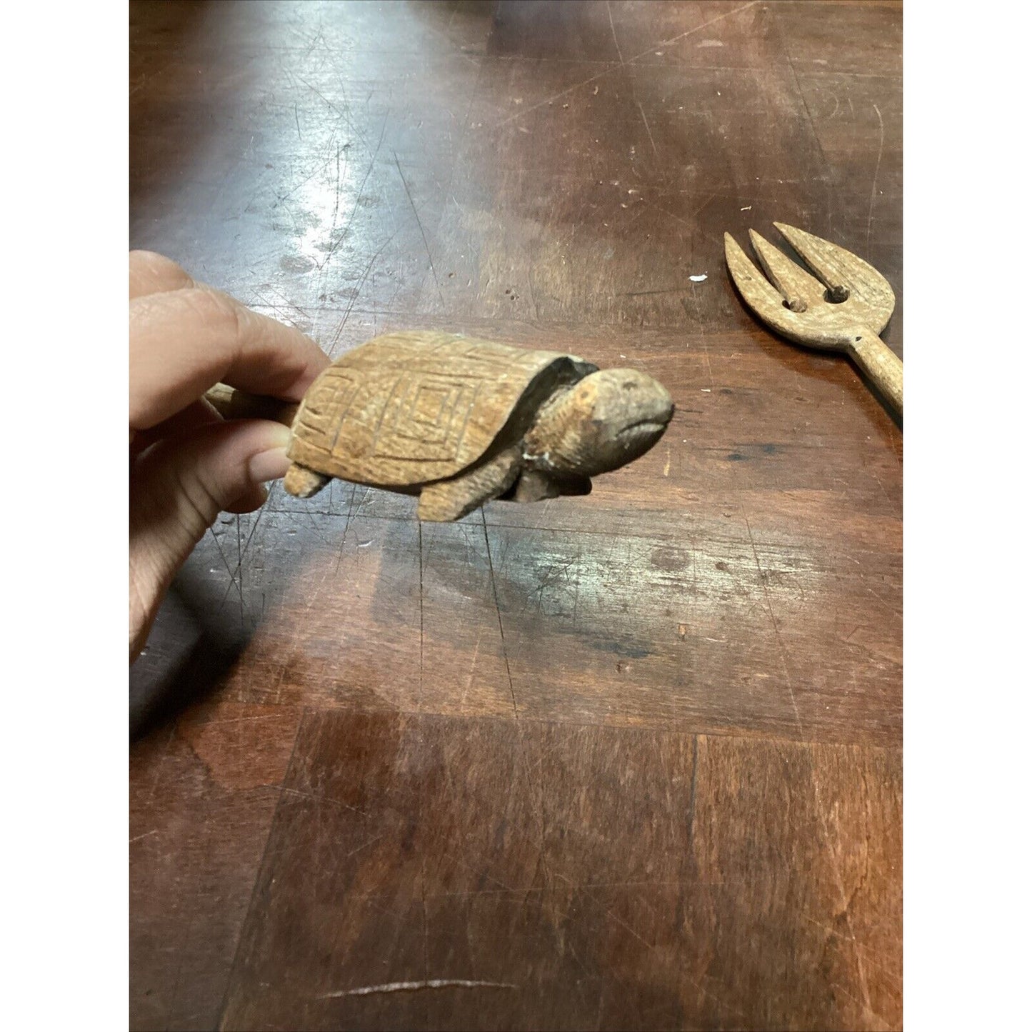 Hand Carved Wooden Decorative Turtles Fork And Spoon Set