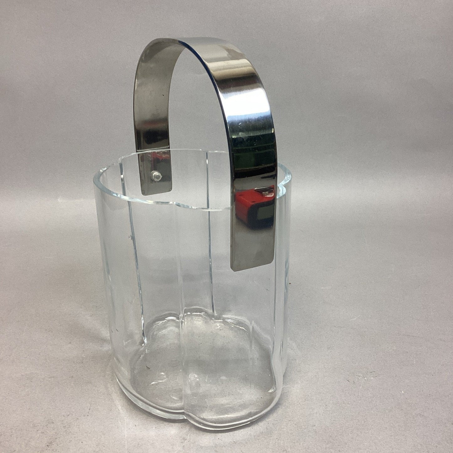 Vintage Glass Lobed Ice Bucket with Chrome Handle - 6x5x6”