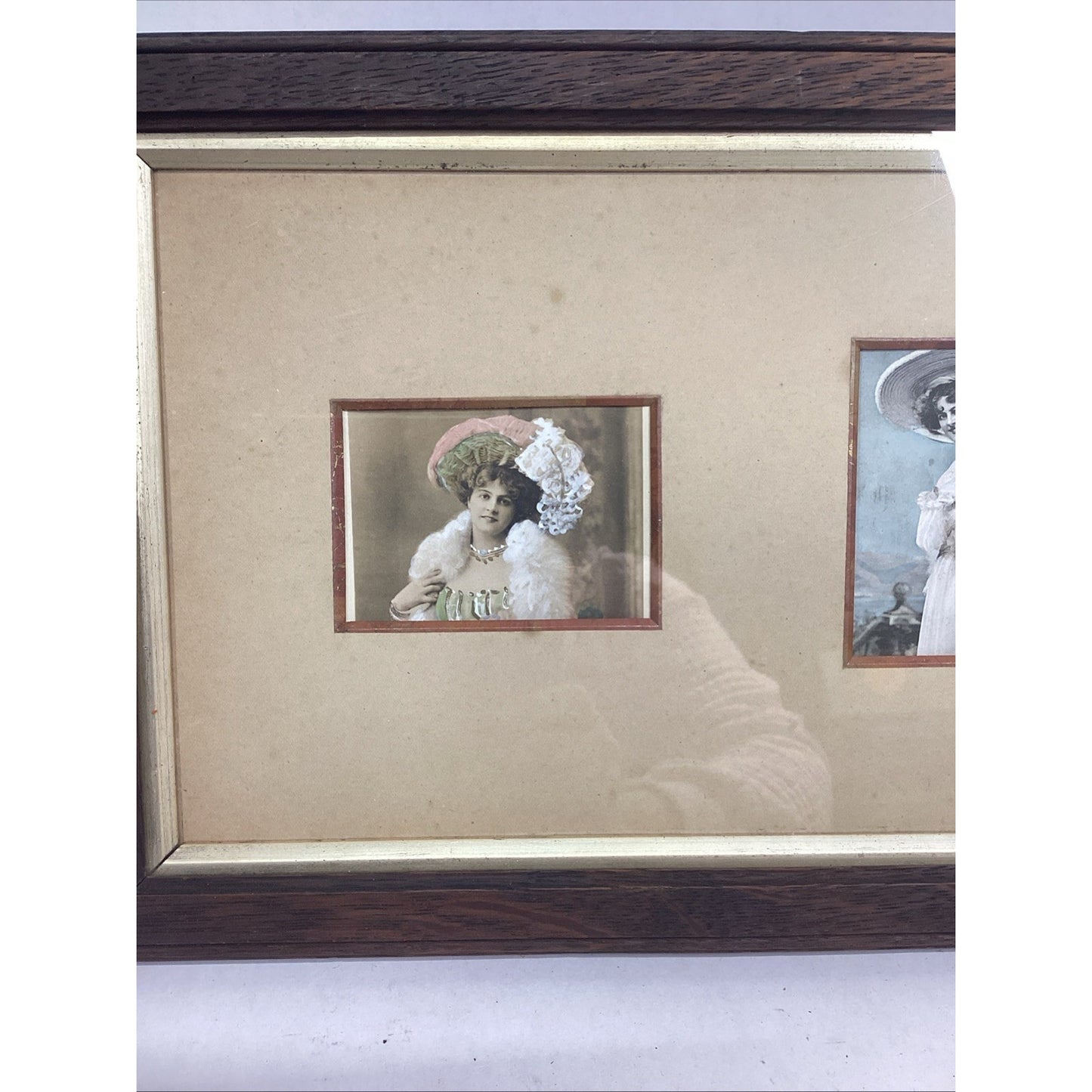 Early 1900’s Victorian Style Photographic Portraits In Wooden Frame - 19x9”