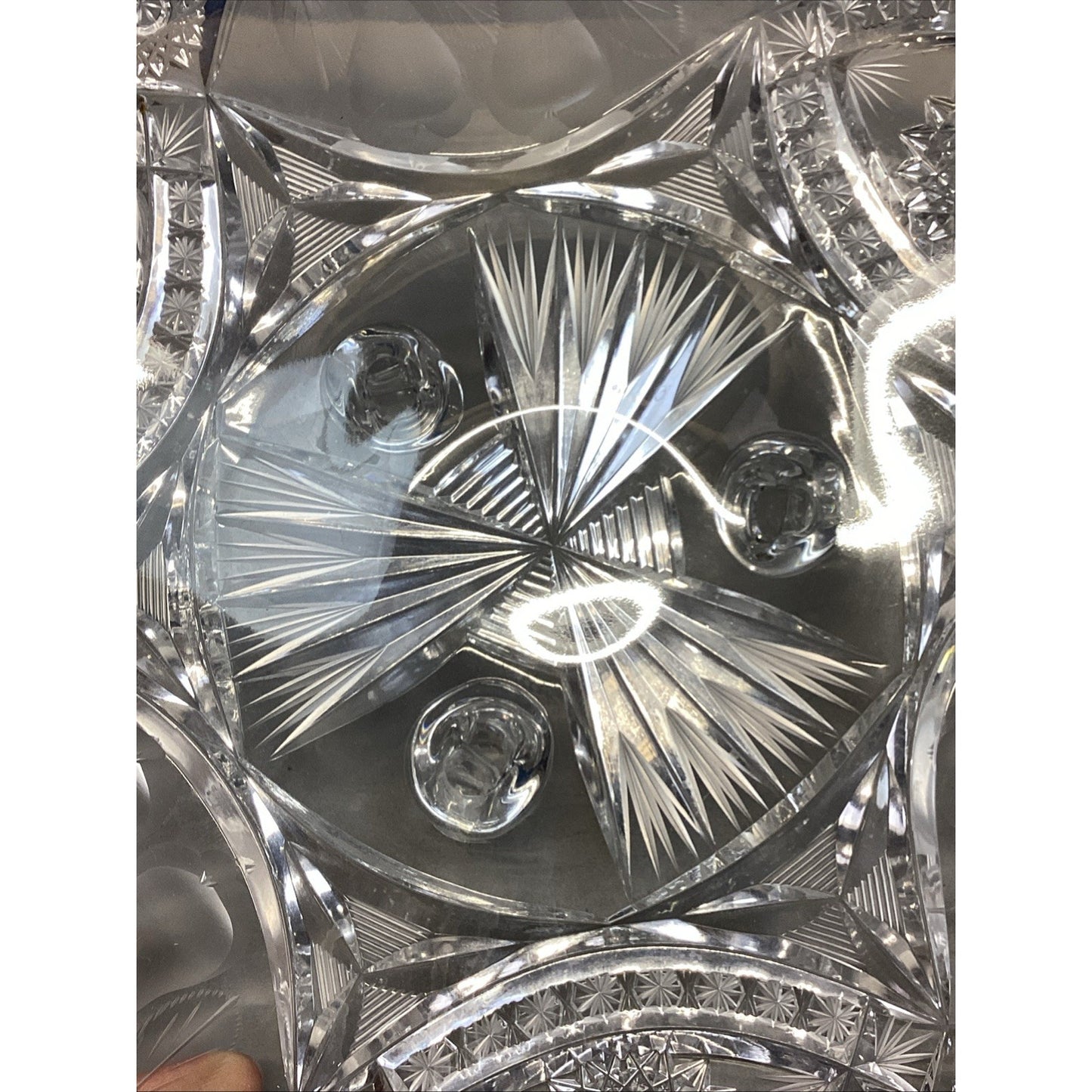 Footed Heavy Crystal Fruit Bowl Compote Platter W/ Scalloped Edges - 13.5”