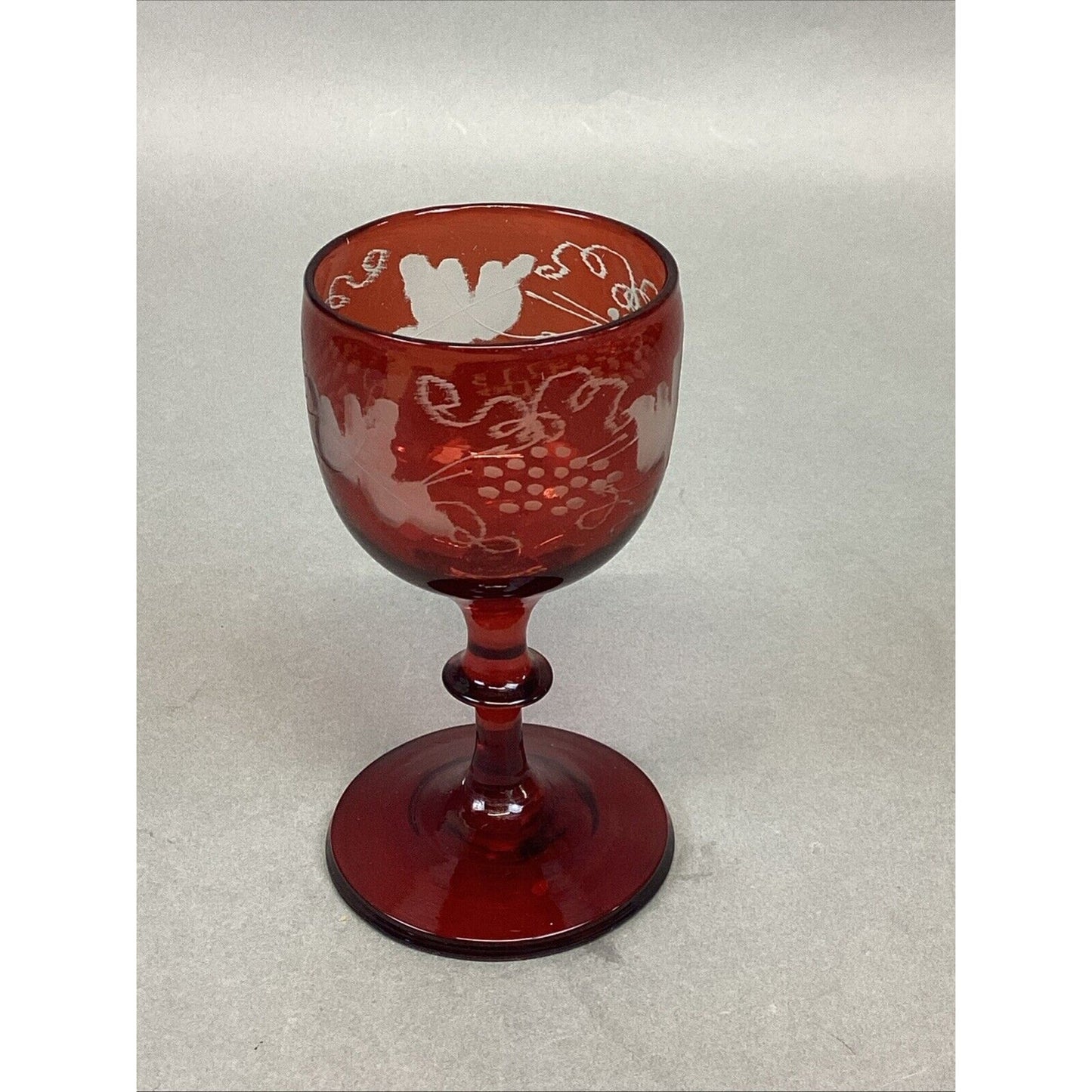 Antique Small Crystal Bohemian Red Ruby Acid Etched Glass - 4.25”