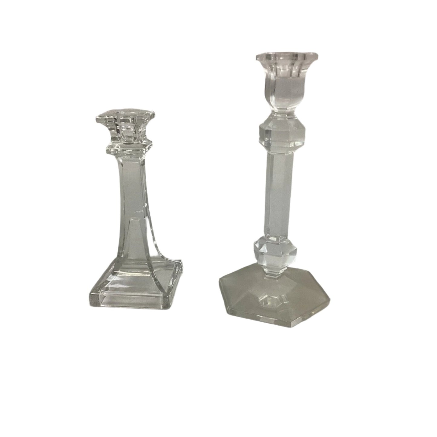 Set Of 2 Different Sized Glass Candlestick Candle Holders