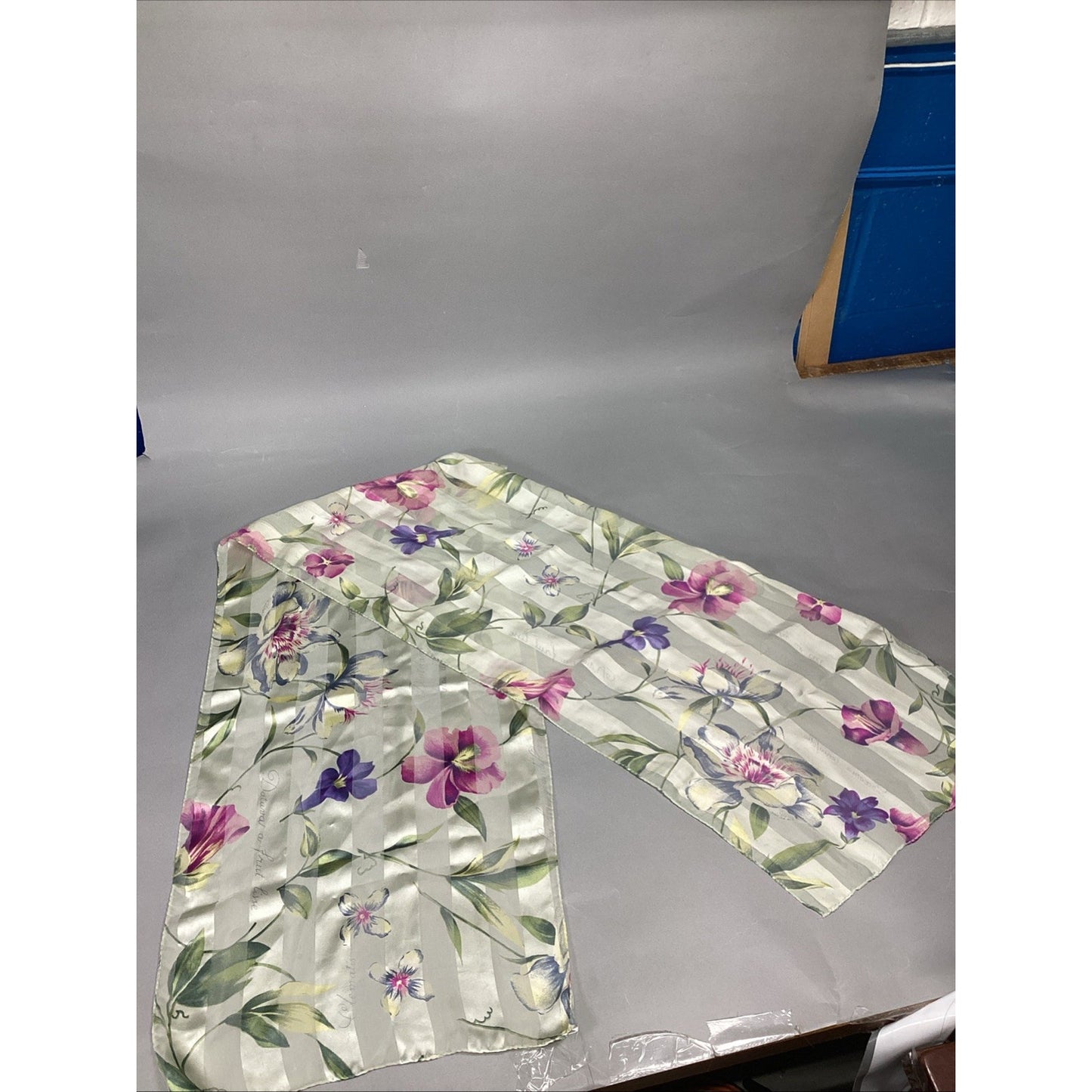 100% Silk Purple Pink Striped Women’s Floral Scarf - 60x15”