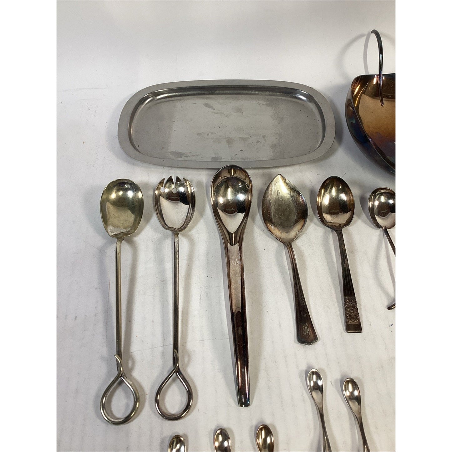 Lot Of 15 Vintage Antique Utensils and A Leaf Bowl