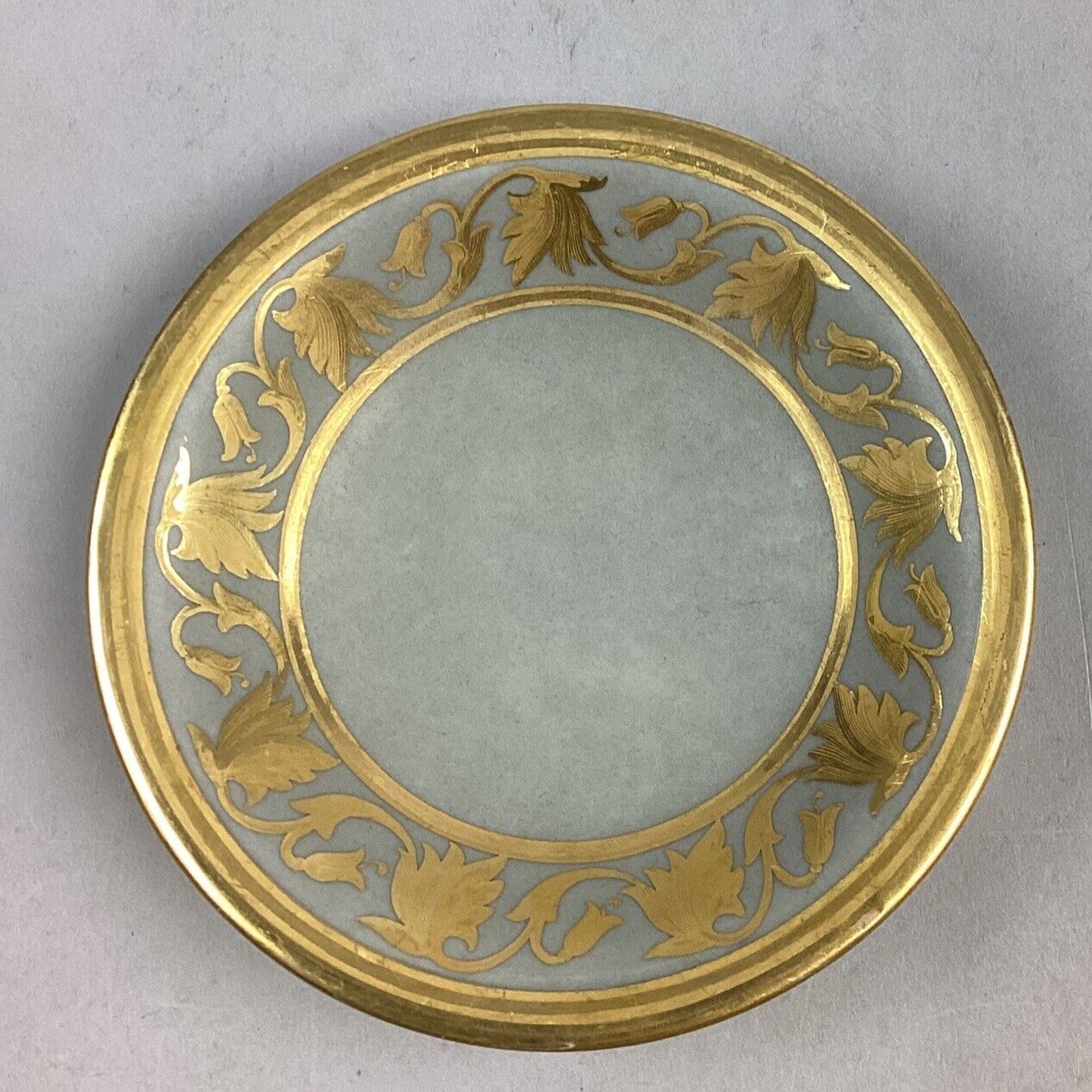 Early 1900’s Hand Painted Floral Etched Gold Concave Dish - 1.25”x5.5”