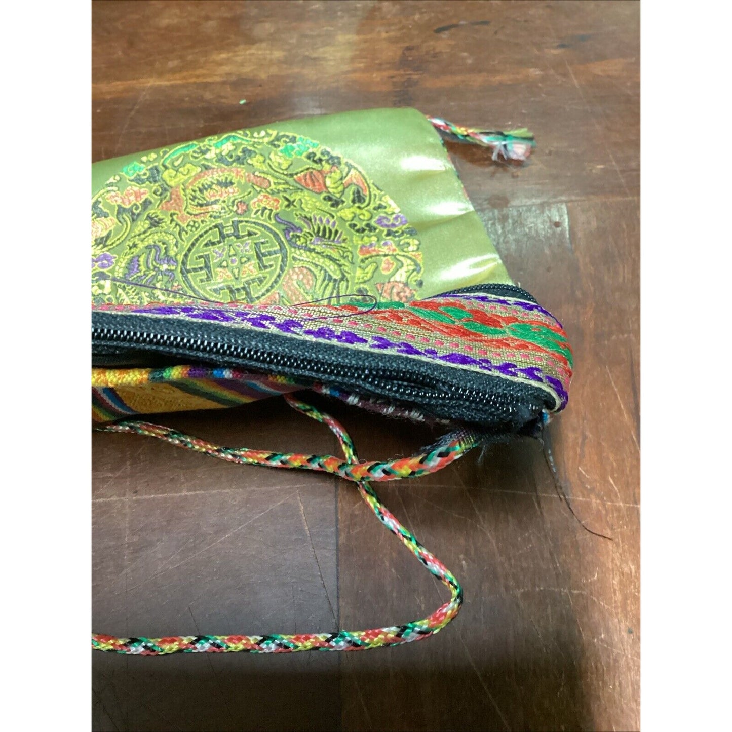 Multicolored Asian Silky Cross Body Purse Bag With 2 Pockets