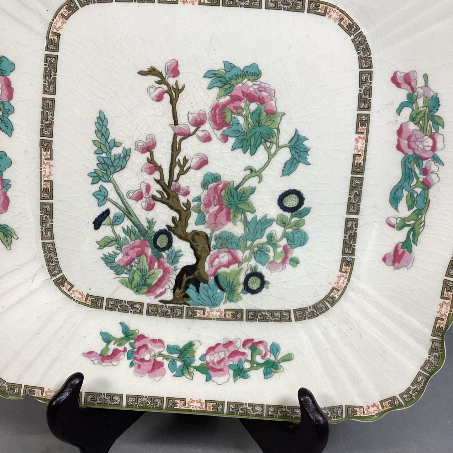 VTG Myott Staffordshire INDIAN TREE Scalloped Square Luncheon Cake Plate 11.5"
