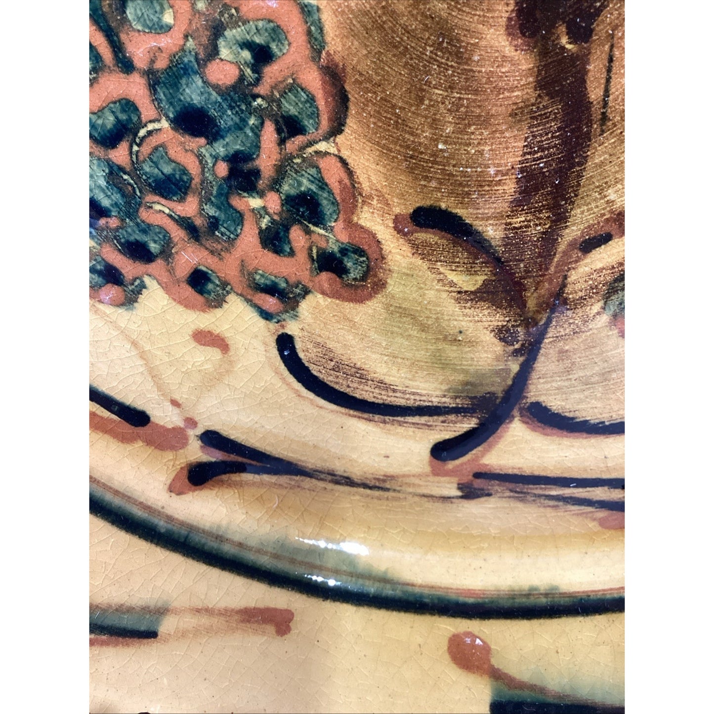 Large Vintage Handmade Hand Painted Glazed Charger Bowl - 13”D