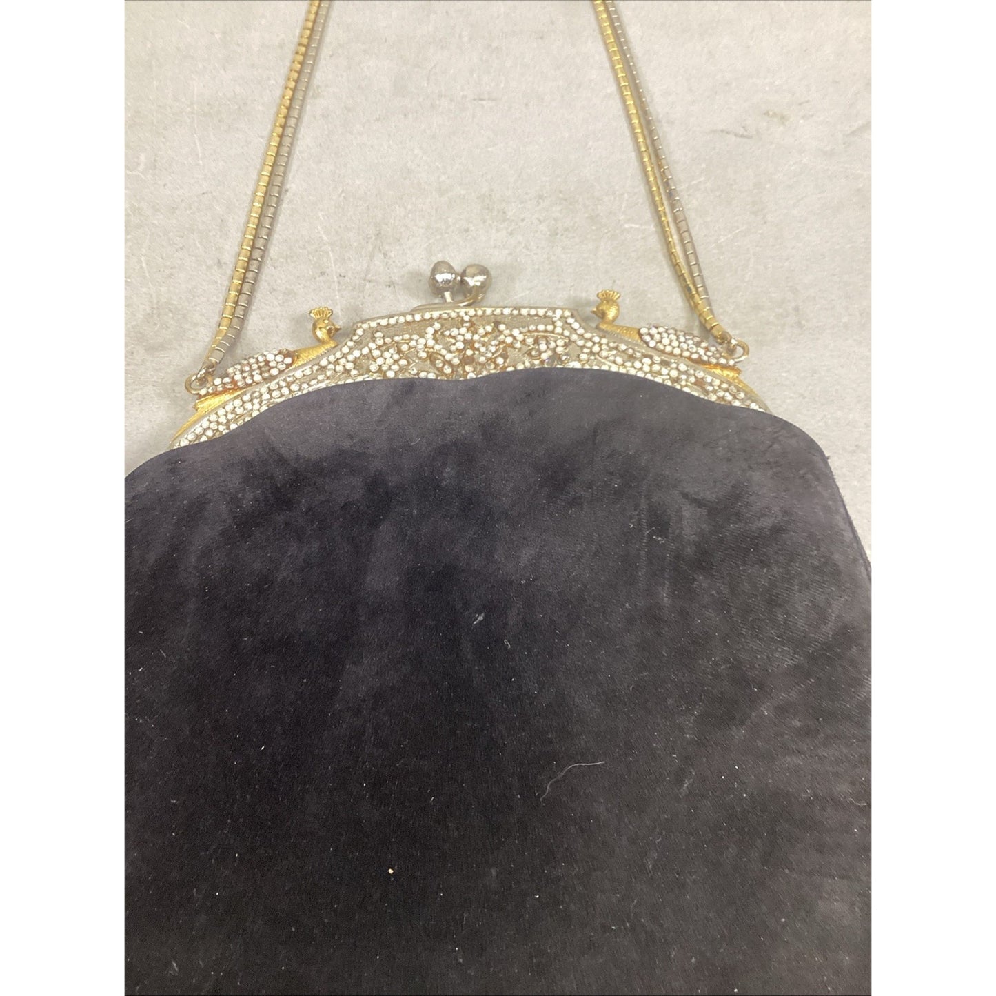 Vintage Rare Judith Lieberman Suede Purse W/ Mirror & Gold & Silver Handle Strap