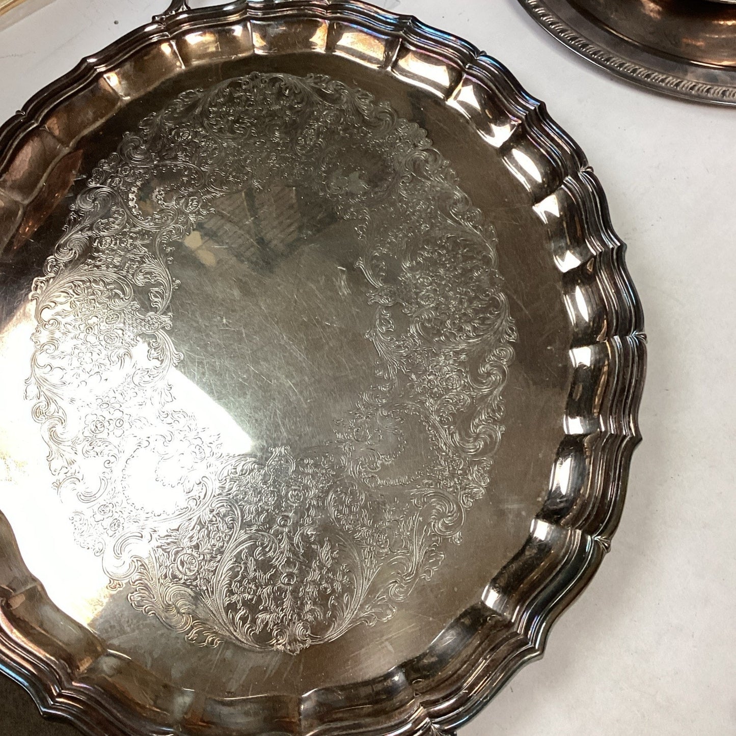 Lot Of 10 Silver Plated Platters, Bowls, Sugar/Creamer And Spoon