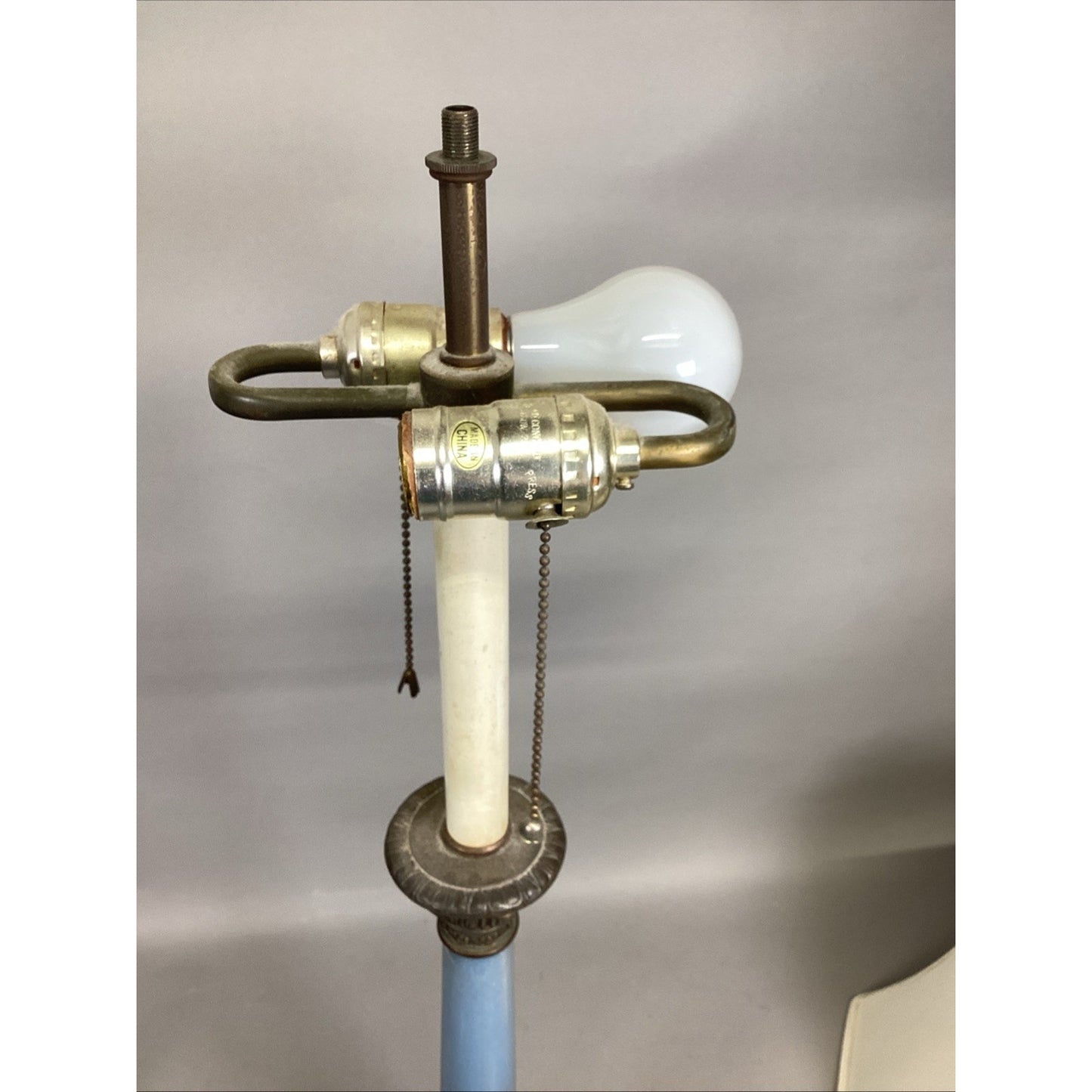 Vintage Mid Century Blue Glass & Bronze Table Lamp - 30”H