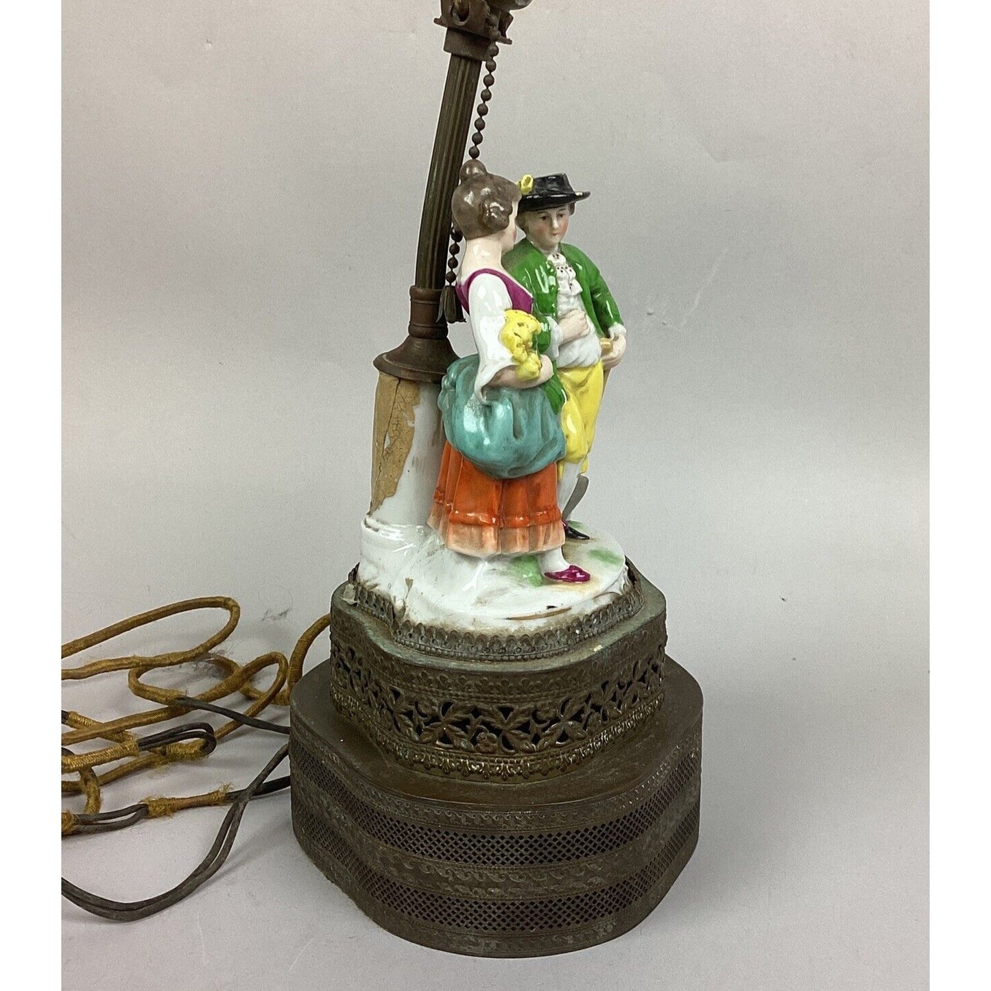 Vintage German Ceramic Porcelain Lamp - Man And Woman - 18.5”