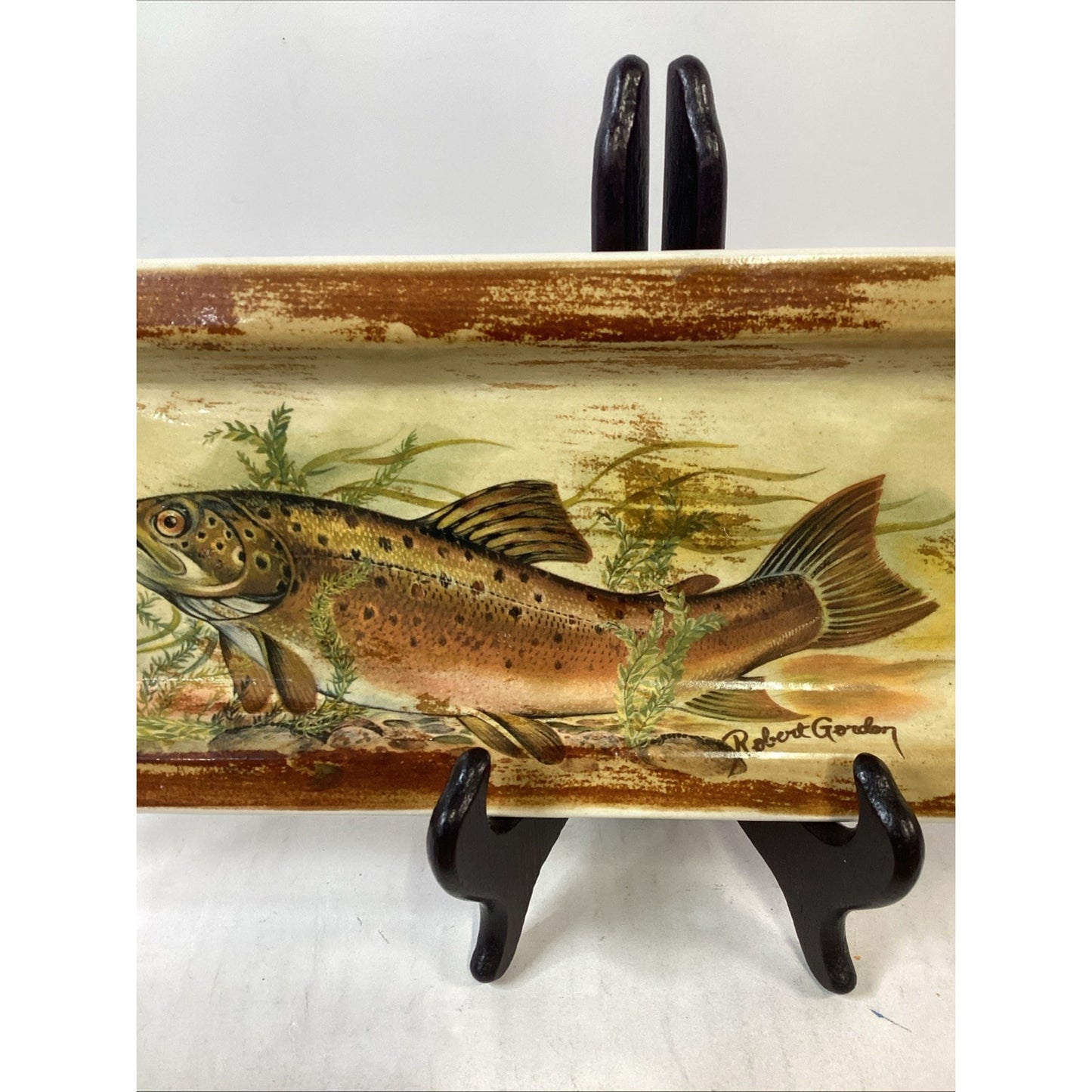 Lot Of 2 Rare Rustic Robert Gordon Pottery Trout Platters - 17.5”L - Australia