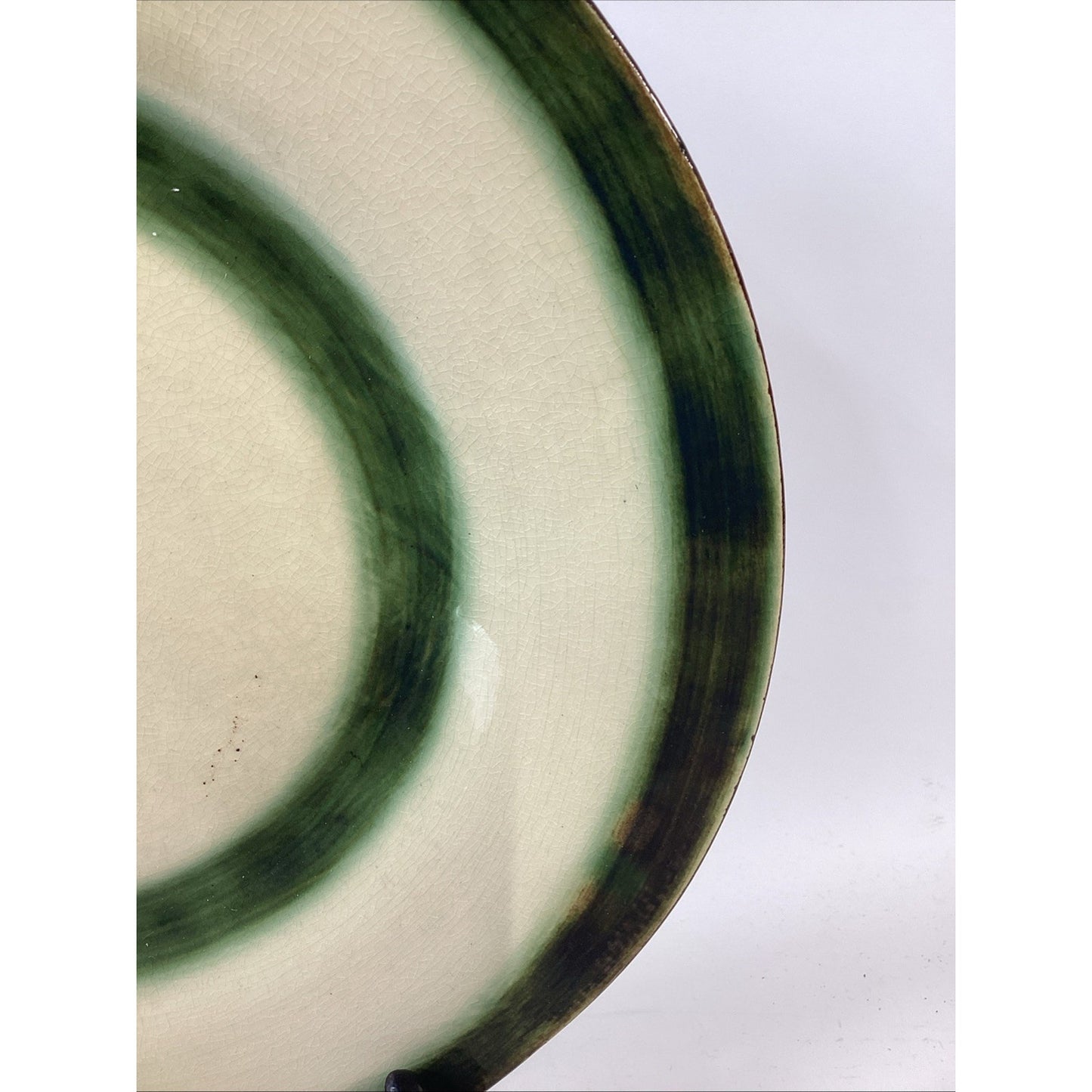 Handmade/Hand Painted Glazed Beige And Green Dinner Plate - 11.75”D