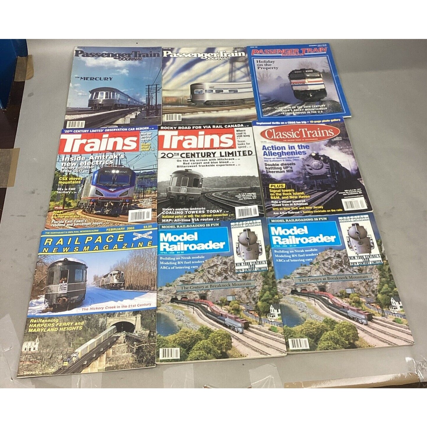 Lot Of 9 -Passenger Train Journal, Trains, Railpace & Model Railroader Magazines