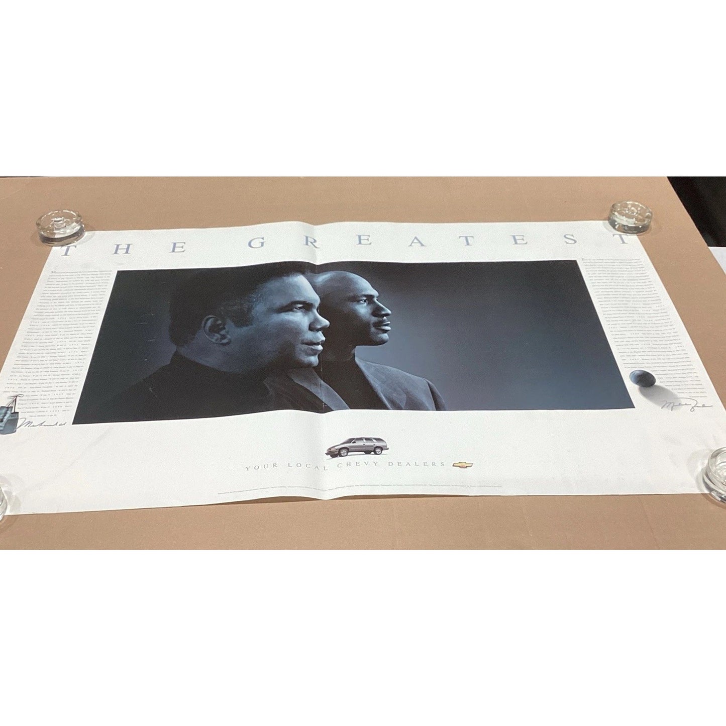 1997 THE GREATEST MUHAMMAD ALI MICHAEL JORDAN POSTER 38x23” - CHEVY PROMO