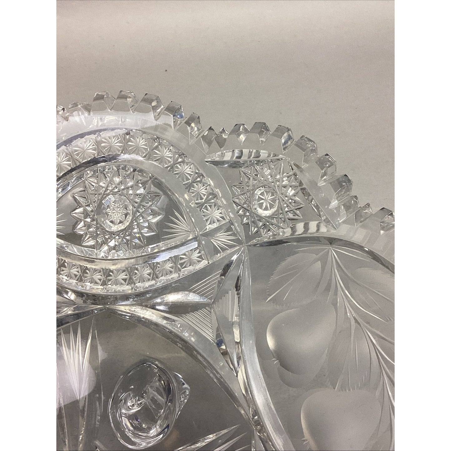 Footed Heavy Crystal Fruit Bowl Compote Platter W/ Scalloped Edges - 13.5”