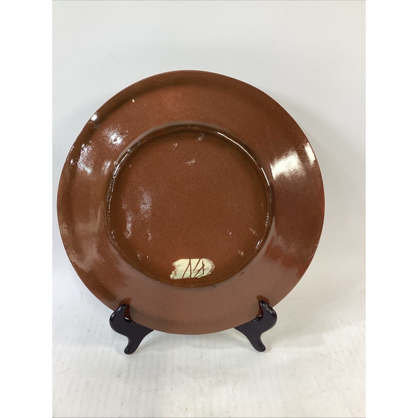 Handmade/Hand Painted Glazed Beige And Green Dinner Plate - 11.75”D