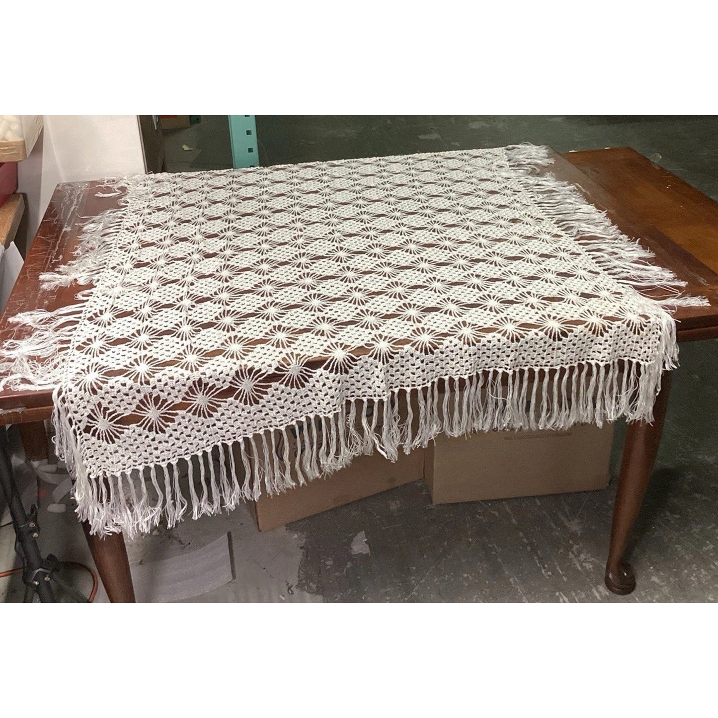 Vintage Crochet Bedspread Or Tablecloth - 42x40”
