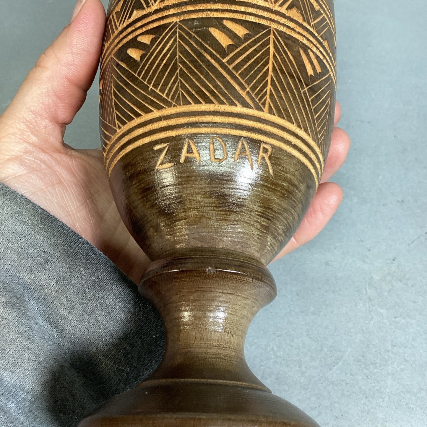 Vintage Hand-Turned Carved Wooden Vase - 10”
