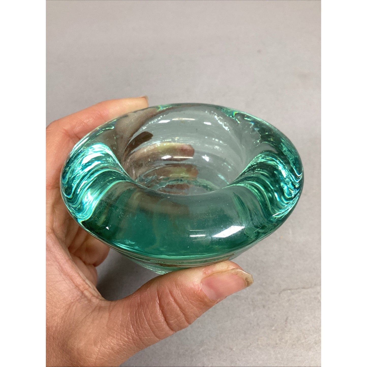 Vintage Mint Green Glass Bowl Trinket Dish Ashtray