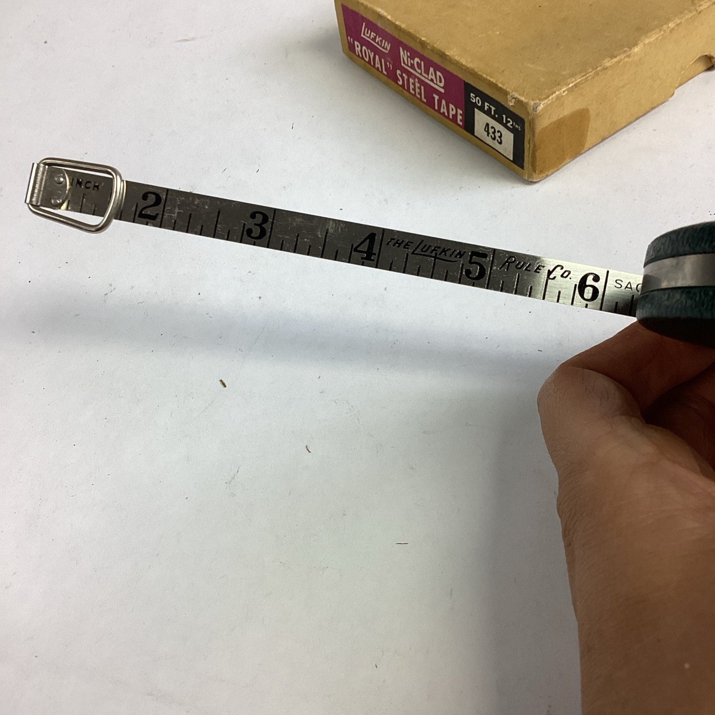 Vintage Lufkin Ni-Clad Royal Steel Tape #433 - 50 Ft - W/ Instructions & Box