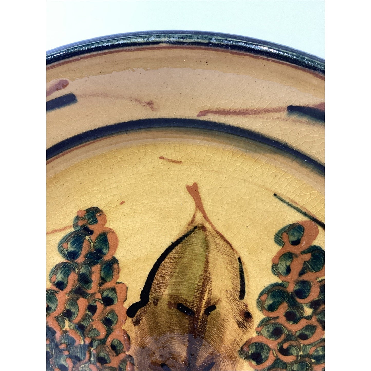 Large Vintage Handmade Hand Painted Glazed Charger Bowl - 13”D