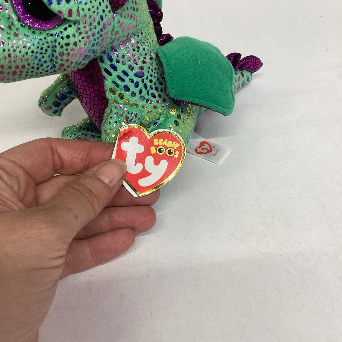 Ty Beanie Boos Cinder the Green And Purple Dragon Plush Toy Collectible