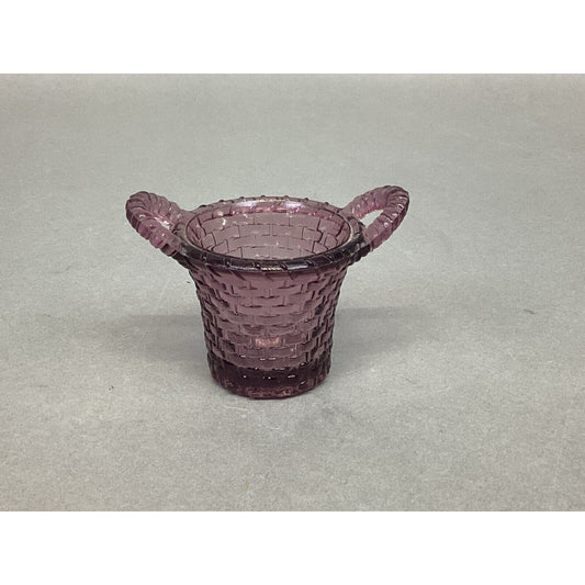 Boyd Glass Purple Amethyst Basket with Handles Toothpick Holder