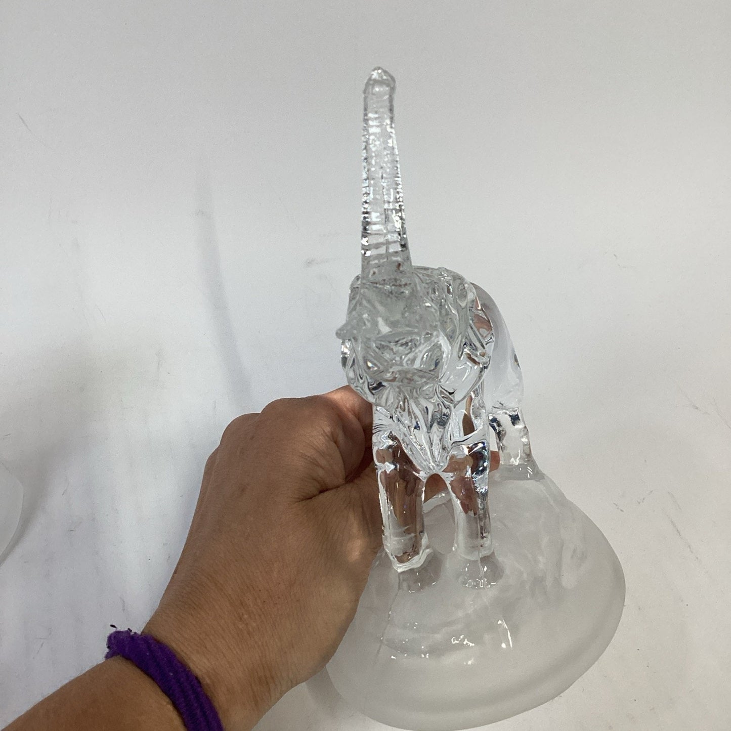 Lot of 2 Vintage Clear Glass Elephant Figurines on Frosted Glass Bases