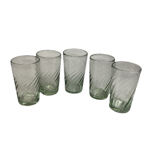 Continental Can Co / Hazel Atlas Green Clear Swirl Glass Tumblers (Set Of 5)