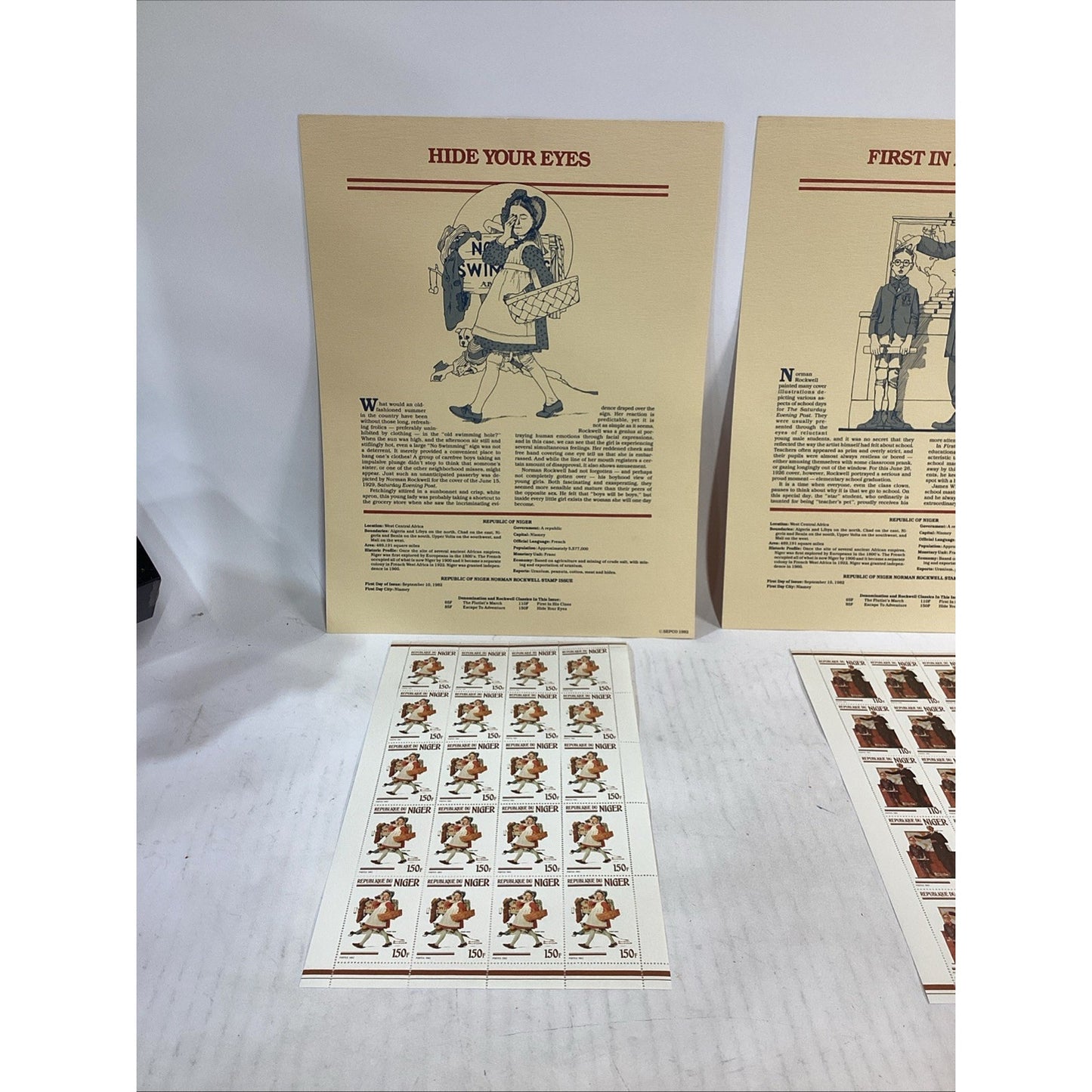 1982 Norman Rockwell Republic Of Niger Hide Your Eyes/First In His Class Stamps