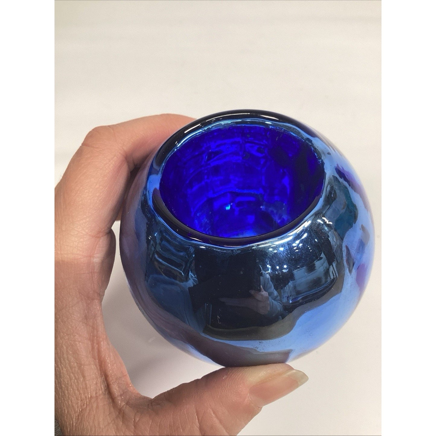 Metallic Cobalt Blue Candle Holder - 3”H