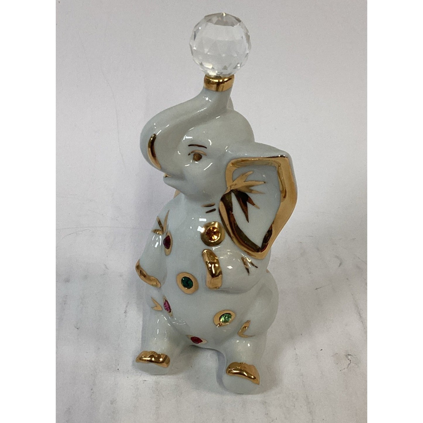 Capodimonte Porcelain Elephant Figurine W/ Swarovski Crystals - Made In Italy