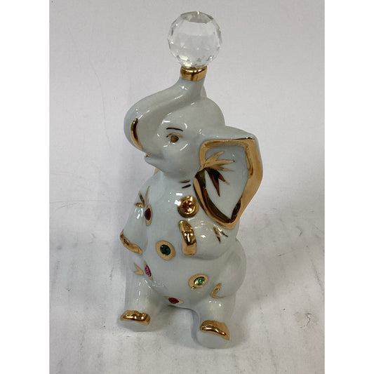 Capodimonte Porcelain Elephant Figurine W/ Swarovski Crystals - Made In Italy
