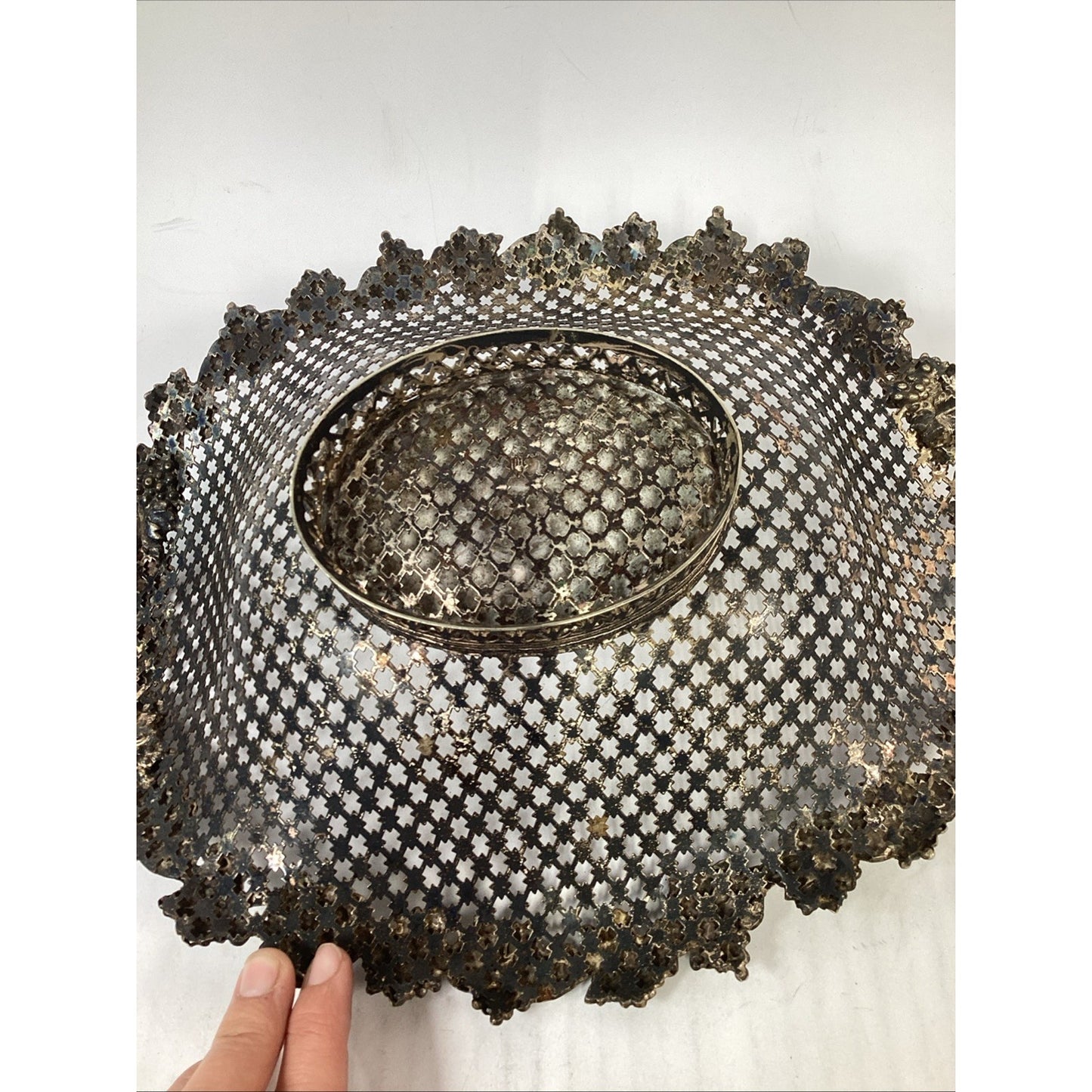 Vintage Italian Brass Bowl Ornate Filigree Basket With Handles