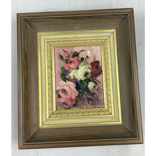 B. Leonard Floral Painting In Wooden Frame - 8 3/4x7 3/4”