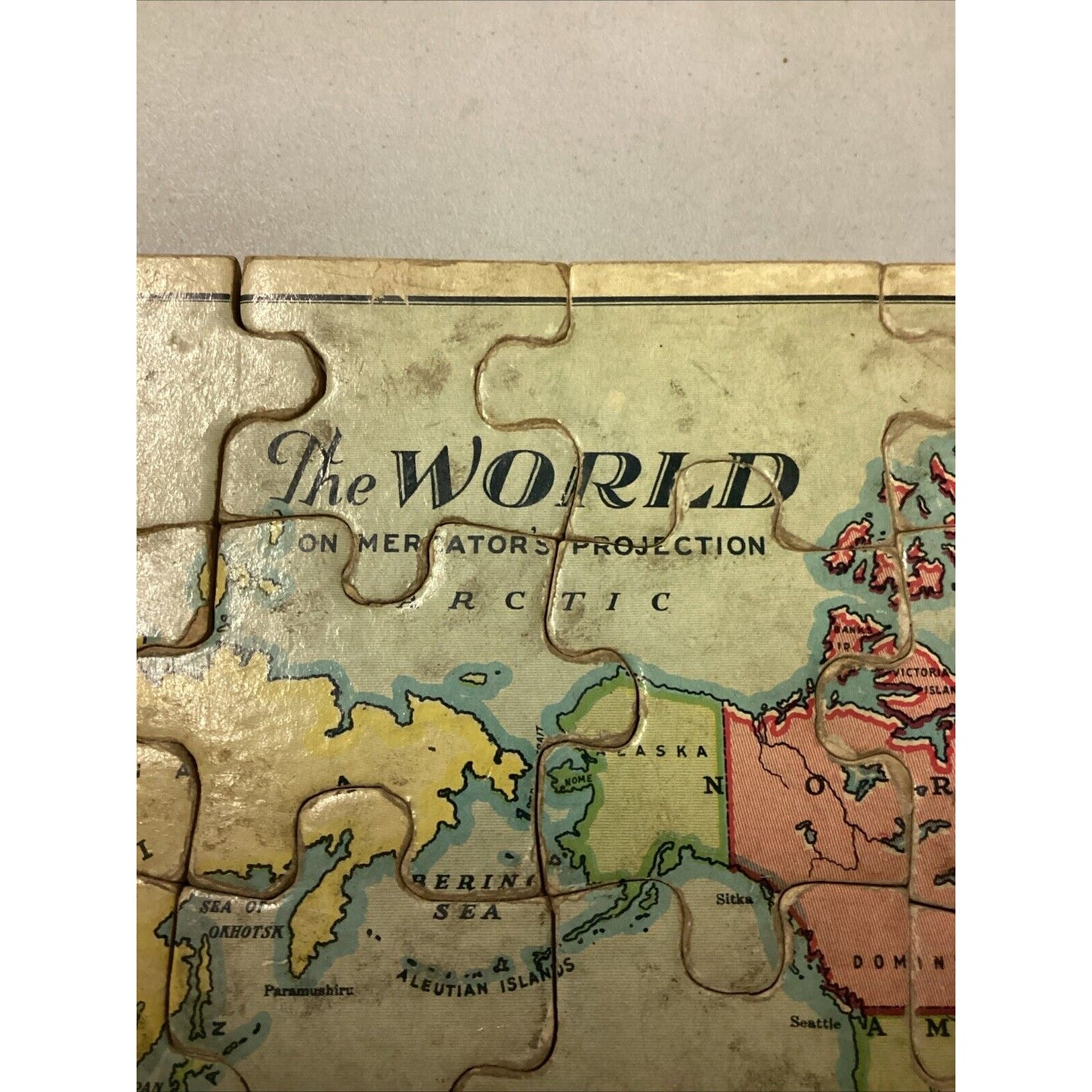 Vintage Wooden Jigsaw Puzzle Of The World On Mercator’s Projection - 35 Pieces