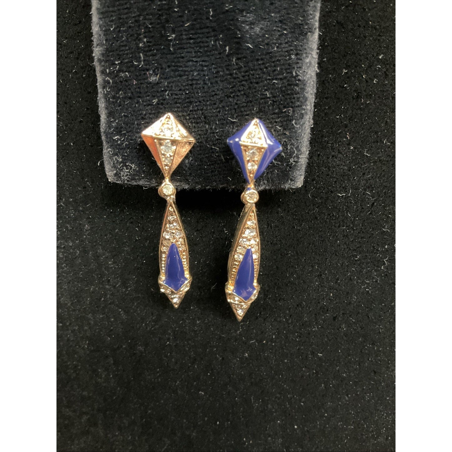 Vintage Panetta Clip On Gold-tone Clear Rhinestone Dangle Teardrops