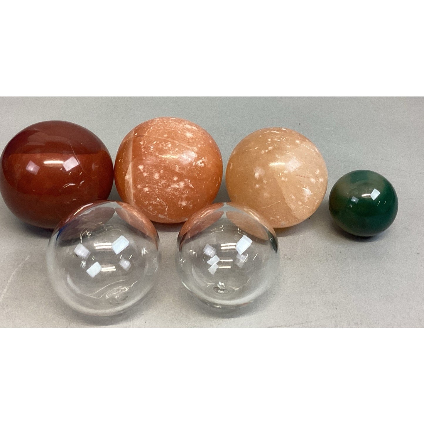 Set Of 4 Polished Stone Spheres And 2 Glass Spheres