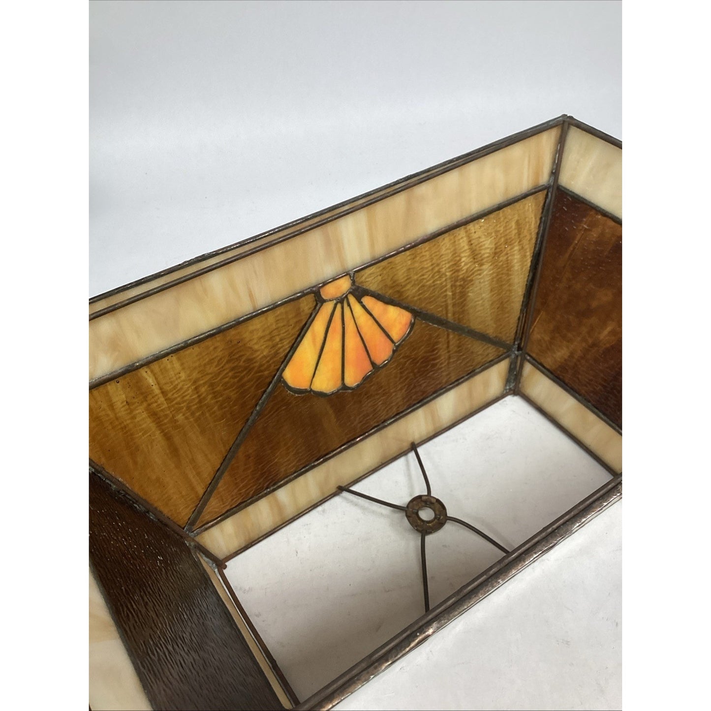 Vintage Stained Glass Lamp Shade With Seashell Design - 15.5x8.5x7.5”
